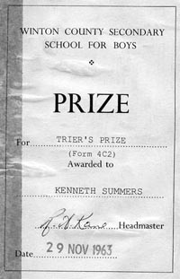 Ken Summers Triers prize, 1963.